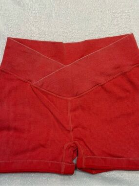 Flattering Stretch High-Rise Red/Pink Ribbed Shorts
